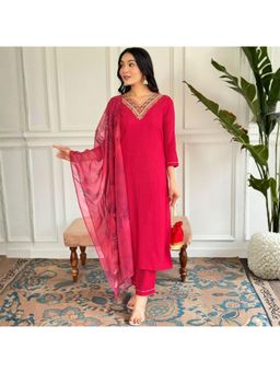 Gahan - Pink Embroidered Cotton Rayon Kurta with Pant & Dupatta