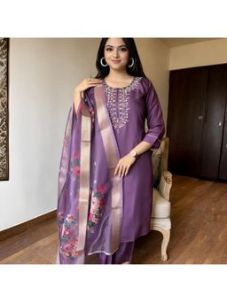Gahan - Purple Embroidered Cotton Rayon Kurta with Pant & Dupatta