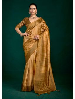 Gahan - Tusser Silk Woven Zari Bronze Gold Saree with Unstitched Blouse