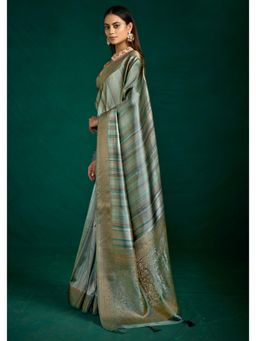 Gahan - Tusser Silk Woven Zari Green Grey Saree with Unstitched Blouse