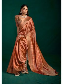 Gahan - Tusser Silk Woven Zari Coral Saree with Unstitched Blouse