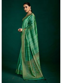 Gahan - Tusser Silk Woven Zari Sea Green Saree with Unstitched Blouse