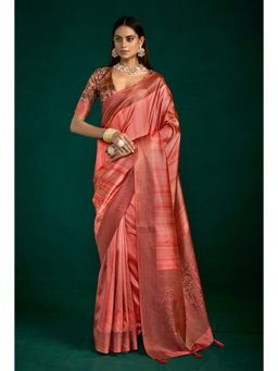 Gahan - Tusser Silk Woven Zari Rust Saree with Unstitched Blouse