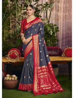 Gahan - Patola Silk Navy Blue Handloom Saree with Unstitched Blouse