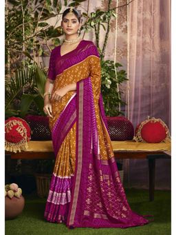 Gahan - Patola Printed Mustard Saree with Unstitched Blouse
