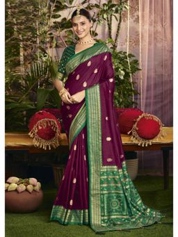 Gahan - Patola Silk Wine Handloom Saree with Unstitched Blouse