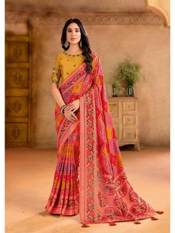 Gahan - Silk Blend Position Brasso Foil Orange Saree with Unstitched Blouse