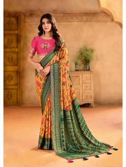 Gahan - Silk Blend Position Brasso Foil Mustard Saree with Unstitched Blouse