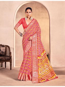 Gahan - Kasab Jacquard Border Peach Cotton Silk Saree with Unstitched Blouse