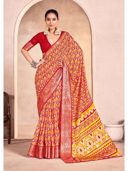 Gahan - Kasab Jacquard Border Red Cotton Silk Saree with Unstitched Blouse