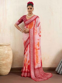 Gahan - Red Digital Printed Cotton Silk Saree with Unstitched Blouse