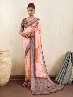 Gahan - Wine Digital Printed Cotton Silk Saree with Unstitched Blouse