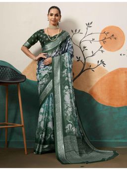 Gahan - Green & Blue Cotton Silk Saree with Unstitched Blouse