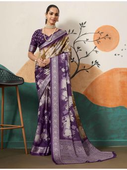 Gahan - Purple & Olive Cotton Silk Saree with Unstitched Blouse
