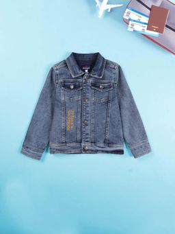 KiddoPanti - Blue Denim Printed Regular Jacket