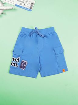 KiddoPanti - Blue Cotton Printed Regular Shorts