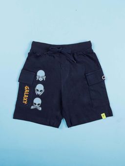 KiddoPanti - Navy Blue Cotton Printed Regular Shorts