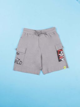 KiddoPanti - Grey Cotton Printed Regular Shorts