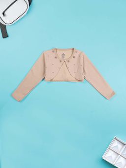 KiddoPanti - Beige Fleece Embellished Regular Shrug