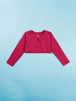 KiddoPanti - Pink Fleece Embellished Regular Shrug