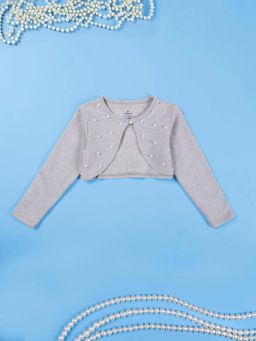 KiddoPanti - Grey Fleece Embellished Regular Shrug