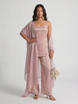 NISHORAMA - Women Silk Blend Lavender Kurta With Palazzo & Dupatta