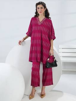 Libas - Women Cotton Pink Kurta with Pant