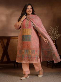Extra love by Libas - Women Linen Peach Kurta With Pant & Dupatta