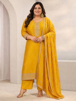 Extra love by Libas - Women Silk Blend Mustard Kurta With Pant & Dupatta