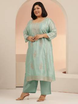 Extra love by Libas - Women Silk Blend Green Kurta With Pant & Dupatta
