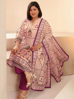 Extra love by Libas - Women Muslin Beige Kurta With Pant & Dupatta