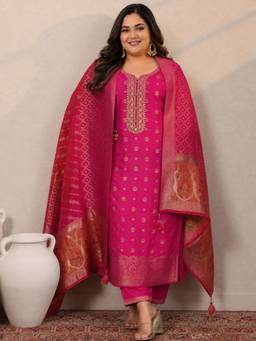 Extra love by Libas - Women Silk Blend Pink Kurta With Pant & Dupatta