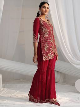 Libas - Women Chanderi Pink Kurta with Salwar & Dupatta