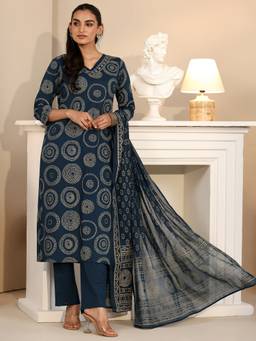 Libas - Women Cotton Blue Kurta With Pant & Dupatta