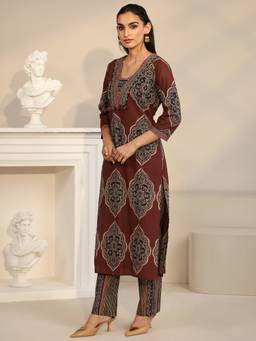 Libas - Women Cotton Maroon Kurta With Pant & Dupatta