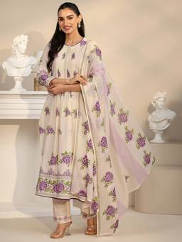 Libas - Women Cotton Off White Kurta With Pant & Dupatta