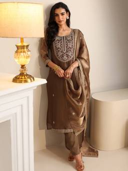 Libas - Women Tissue Taupe Kurta With Pant & Dupatta