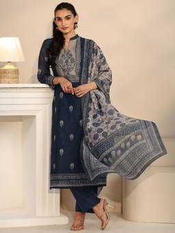 Libas - Women Chanderi Silk Teal Kurta With Pant & Dupatta