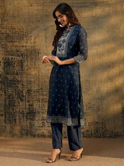 Libas - Women Chanderi Silk Teal Kurta With Pant & Dupatta