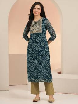 Libas - Women Chiffon Blue Kurta