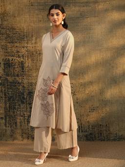 Libas - Women Cotton Off White Kurta With Pant
