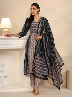 Libas - Women Cotton Blue Kurta With Pant & Dupatta