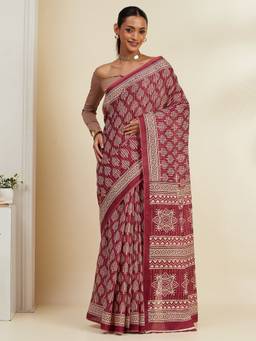 Garden VARELI - Women Pure Cotton Maroon Printed Saree