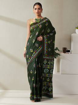 Garden VARELI - Women Pure Cotton Green Printed Saree