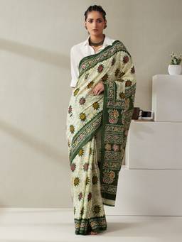 Garden VARELI - Women Pure Cotton Green Printed Saree