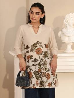 Libas - Women Cotton Blend Off White Tunic