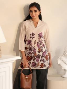Libas - Women Cotton Blend Off White Tunic