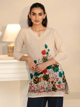 Libas - Women Cotton Blend Off White Tunic