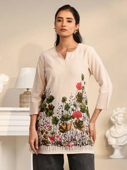Libas - Women Cotton Blend Off White Tunic
