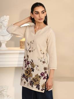 Libas - Women Cotton Blend Off White Tunic